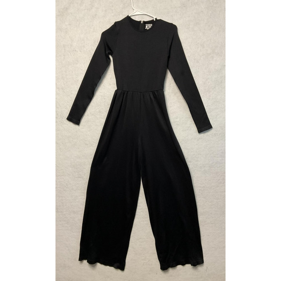 OQQ Jumpsuit Womens Small Black Long Sleeve Wide Leg Stretchy One Piece Romper - Picture 1 of 9